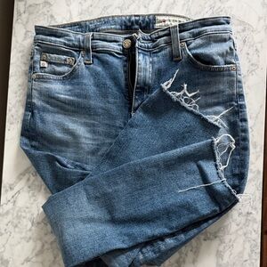 AG Adriano Goldschmied Prima Ankle Distressed Blue Cropped Jeans